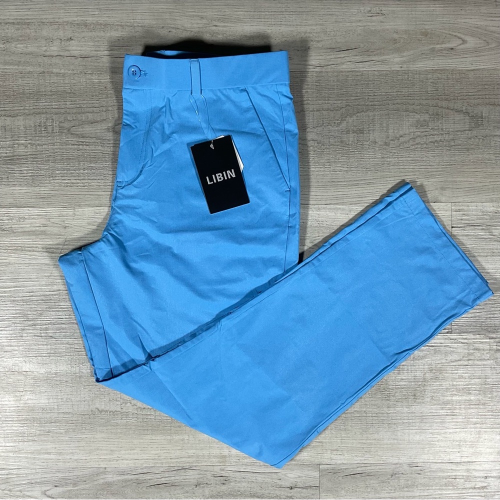 Libin Mens Size 34 x30 Blue Lightweight Stretch Straight Leg Golf Pants NWT